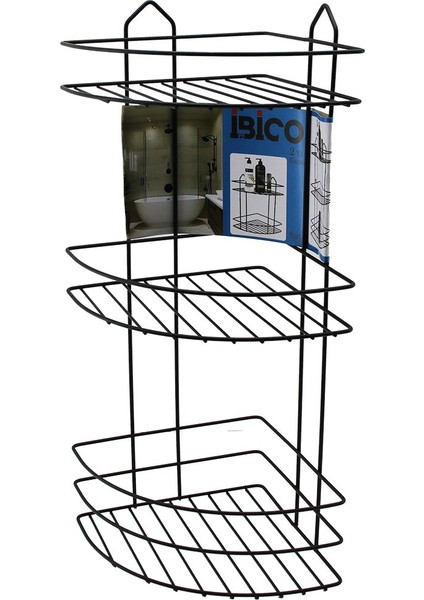 Siyah 3 Katlı - Üçgen Metal Banyo Köşelik - Duşkabin Raf (4401)