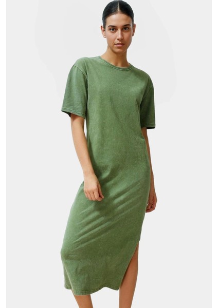 Pamuklu Örme Midi T Shirt Elbise Rahat Şık ve Günlük Özel Tasarım Konforlu Kesim Yüksek Kalite