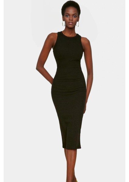 Yazlık Kolsuz Bodycon Örme Midi Elbise 98% Pamuk Rahat Kalıp Şık Görünüm Seçkin Malzeme