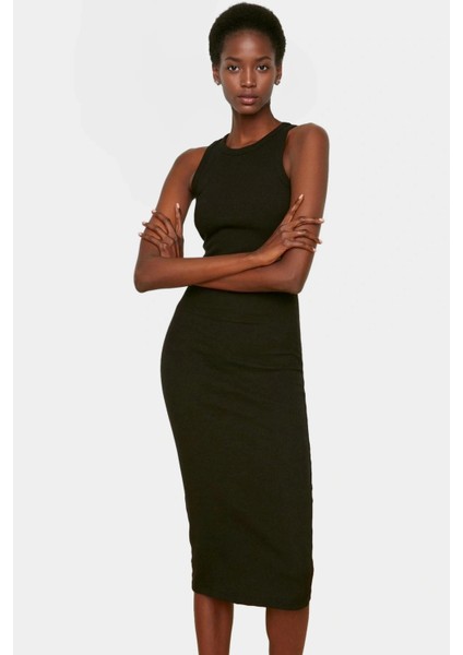 Yazlık Kolsuz Bodycon Örme Midi Elbise 98% Pamuk Rahat Kalıp Şık Görünüm Seçkin Malzeme modelleri