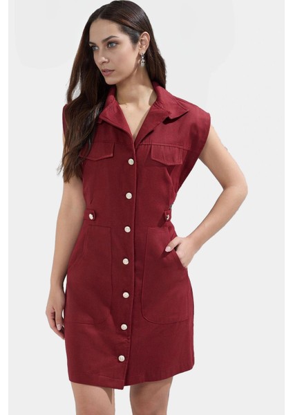 Dokuma Gabardin Mini Elbise Kisa Kol Düğmeli %pamuk Yazlık Dayanıklı Malzeme modelleri