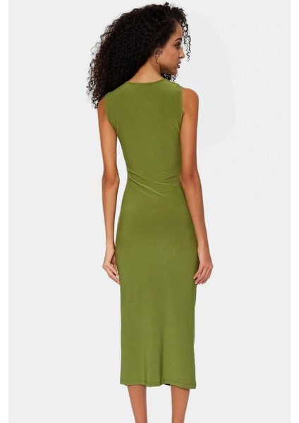 Rahat ve Şık Bodycon Midi Elbise Örme Kumaş V Yaka Büzgü Detaylar 120 cm Boy fiyatları