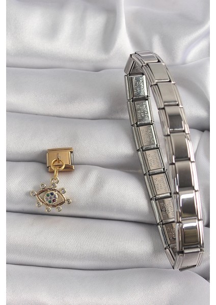 Bfs 316L Çelik Gold Renk Sallantı Zirkon Taşlı Göz Model Nomination Charm fiyatları