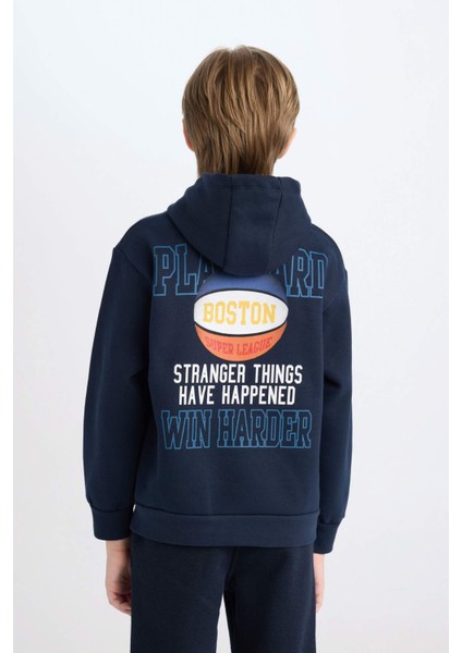Erkek Çocuk Lacivert Kapüşonlu Sırt Baskılı Sweatshirt D3048A824WN