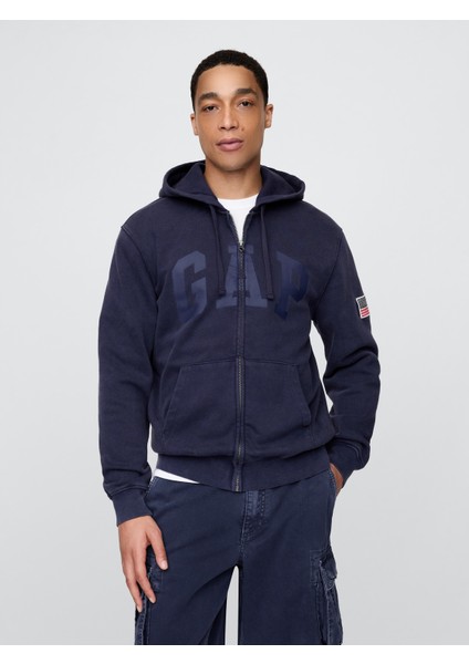 Erkek Lacivert Vintagesoft Gap Logo Fermuarlı Sweatshirt