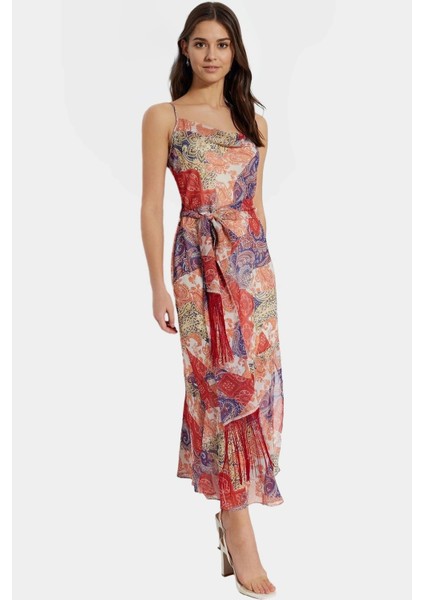 A Line Maxi Elbise Şifon Kumaş Etnik Desen Kolsuz Kuşaklı Günlük Kullanım Için