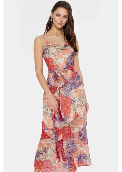 A Line Maxi Elbise Şifon Kumaş Etnik Desen Kolsuz Kuşaklı Günlük Kullanım Için modelleri