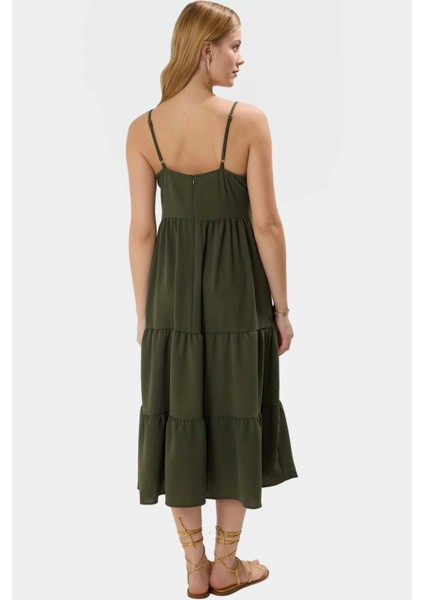 Polyester Dokuma Midi Elbise Renk Skater Kalıp Kolsuz Belden Açılan Etek Mükemmel Uyum fiyatları