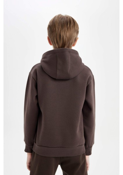 Erkek Çocuk Baskılı Kapüşonlu Kanguru Cepli Sweatshirt D3055A824WN