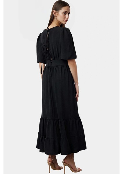 Kuşaklı Midi Elbise Rahat Kesim V Yaka Aerobin Dokuma Uzun Ömürlü Yüksek Kalite fiyatları