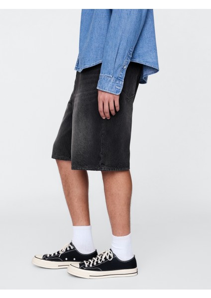 Erkek Siyah 10.5" Baggy Denim Şort indirimleri