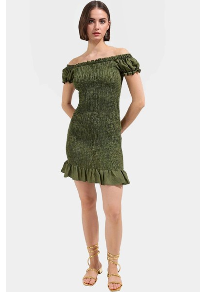 Dokuma Mini Elbise Bodycon Kalıp Balon Kollu Aerobin Vücudu Saran Rahat ve Şık