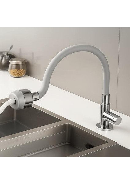 Gri Silikonlu 2 Fonksiyonlu Kubar Musluk Başlığı – 360° Oynar Başlık, Su Tasarruflu Tasarım