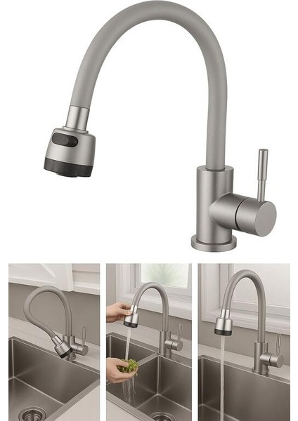 Gri Silikonlu 2 Fonksiyonlu Kubar Musluk Başlığı – 360° Oynar Başlık, Su Tasarruflu Tasarım modelleri