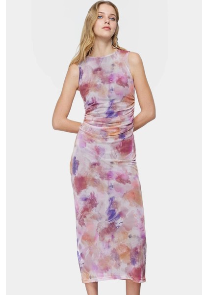 Yazlık Maxi Elbise Bodycon Kalıp Çiçek Desenli Örme Kumaş Rahat Kullanım Konforlu Kesim