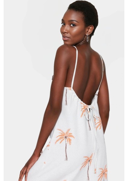 Çiçekli Desenli Keten Görünümlü Midi Elbise Viskoz Kumaş Rahat Şık Yazlık Kullanım modelleri