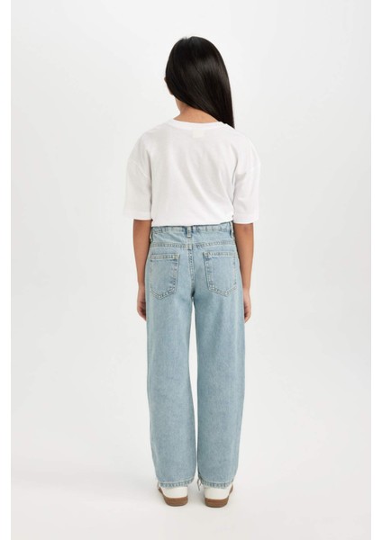 Kız Çocuk Straight Fit Yırtık Detaylı Düz Paça Cepli Jean Pantolon D3370A824WN