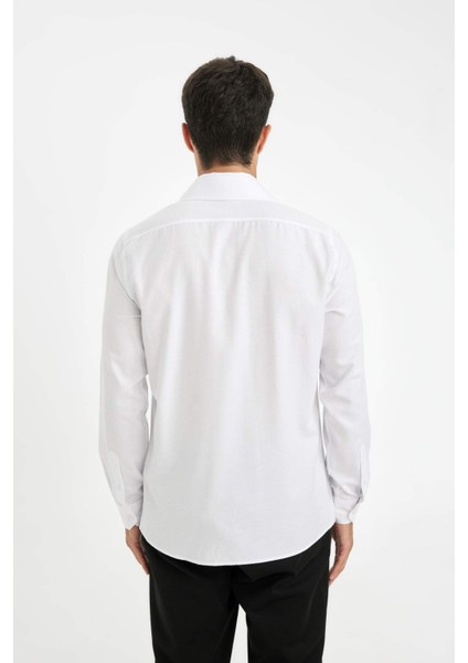 Slim Fit Dar Kesim Oxford Basic Düz Pamuk Karışımlı Uzun Kollu Beyaz Gömlek R4340AZ24AU