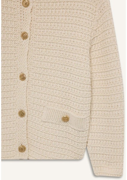 Regular Fit Bisiklet Yaka Dokulu Düğmeli Triko Hırka D3304AX24WN