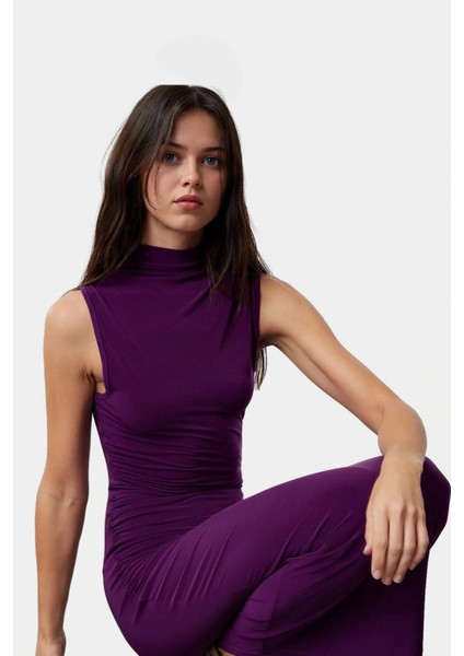 Örme Kumaş Bodycon Maxi Elbise Dik Yaka Günlük Casual Seçkin Malzeme Yüksek Kalite Dayanıklı modelleri