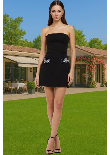 Mini A Line Straplez Abiye Elbise Polyester Elastan Finike Dokuma Özel Tasarım Özenle Seçilmiş fiyatları