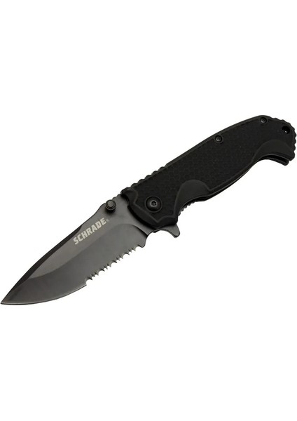 Schrade 5-1 Siyah Kamp Çakı 20CM- Yarı Otomatik, Testere Detaylı, Kemerlikli