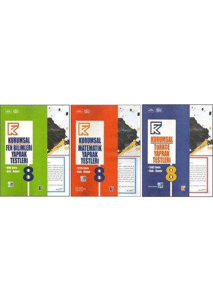 Kurmay 8. Sınıf Kurumsal Fen B. Yaprak Test+Kurumsal Matematik Y.t.+Kurumsal Türkçe Y.t. (3 Kitap)