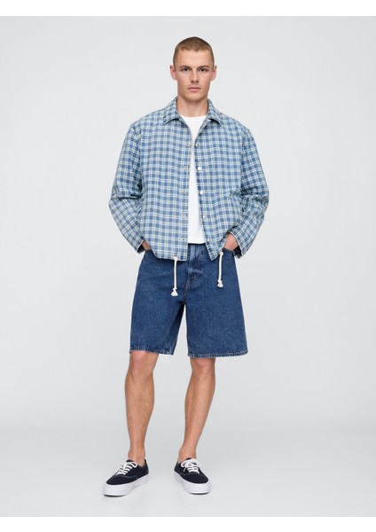 Erkek Mavi 90's Loose Jean Şort
