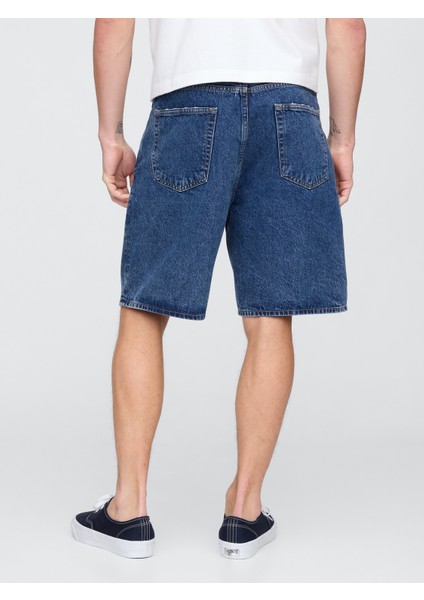 Erkek Mavi 90's Loose Jean Şort