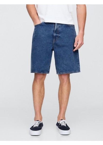 Erkek Mavi 90's Loose Jean Şort