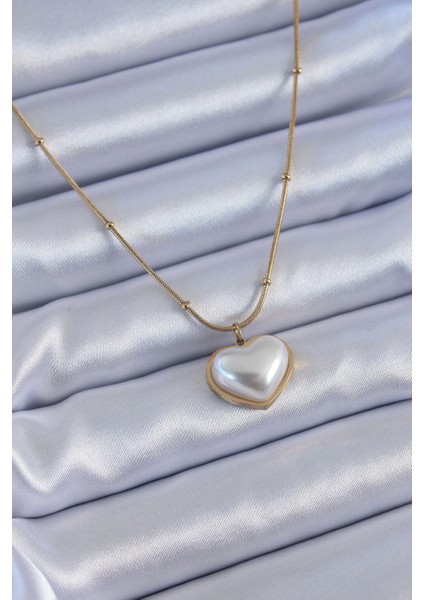 Bfs 316L Çelik Gold Renk Incili Kalp Model Minimal Top Detay Kadın Kolye