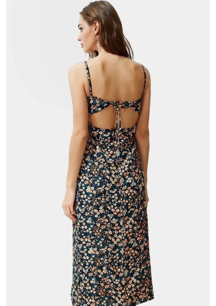 Dokuma Viskoz Çiçekli Midi Elbise A Line Kolsuz Rahat Kesim Yüksek Kalite Kullanım fiyatları