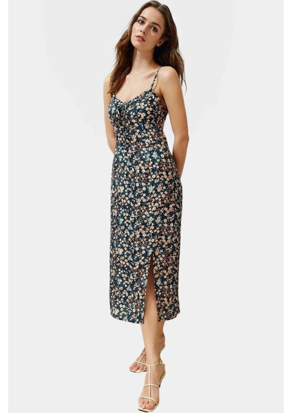 Dokuma Viskoz Çiçekli Midi Elbise A Line Kolsuz Rahat Kesim Yüksek Kalite Kullanım modelleri