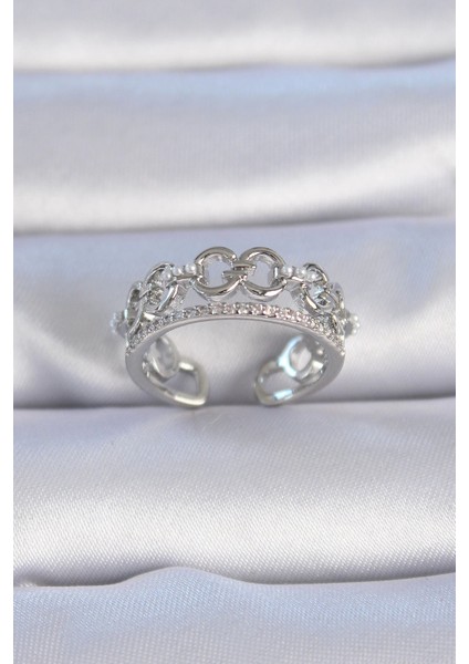 Bfs Pirinç Gümüş Renk Zirkon Taşlı Inci Detay Kadın Yüzük