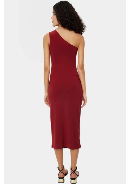 Bodycon Midi Elbise Kolsuz Tek Omuz Örme Kumaş Günlük Şık Dayanıklı Malzeme fiyatları