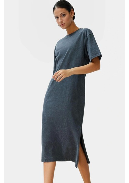 Pamuklu Örme Midi T Shirt Elbise Rahat Şık ve Günlük Özel Tasarım Konforlu Kesim Yüksek Kalite