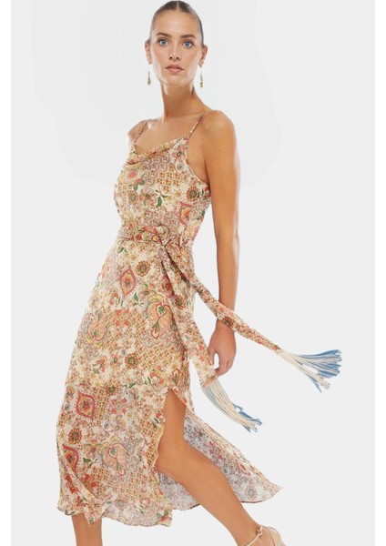 A Line Maxi Elbise Şifon Kumaş Etnik Desen Kolsuz Kuşaklı Günlük Kullanım Için modelleri