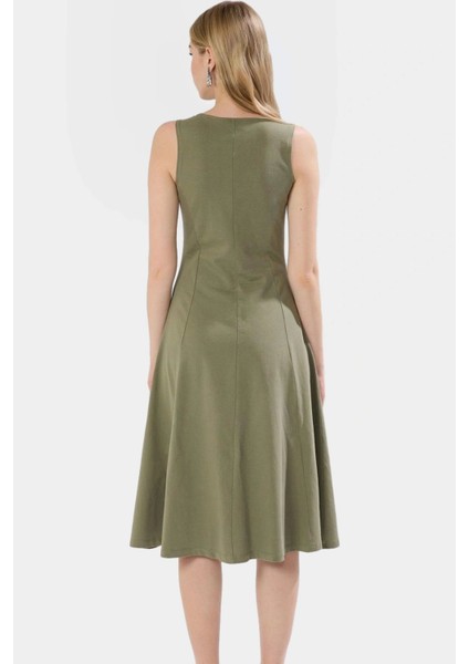 Pamuklu Midi Elbise Kolsuz Skater Bisiklet Yaka Rahat Yazlık Kullanım fiyatları