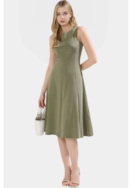 Pamuklu Midi Elbise Kolsuz Skater Bisiklet Yaka Rahat Yazlık Kullanım modelleri