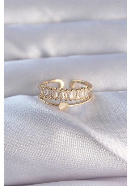 Bfs Pirinç Gold Renk Zirkon Taşlı Baget Su Yolu Model Ayarlanabilir Yüzük fiyatları