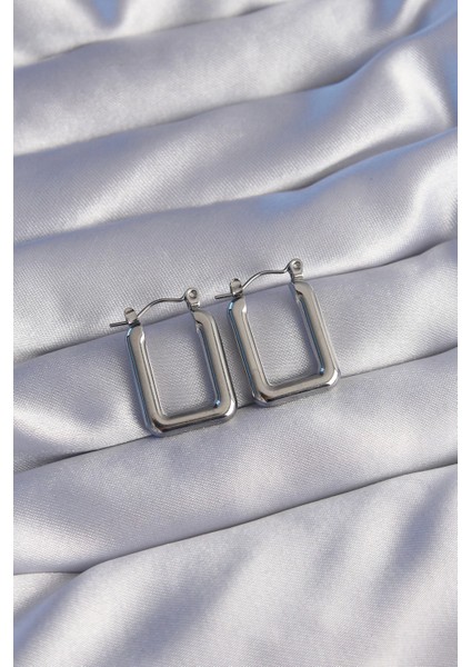 Bfs 316L Çelik Gümüş Renk Dikdörtgen Model Küpe