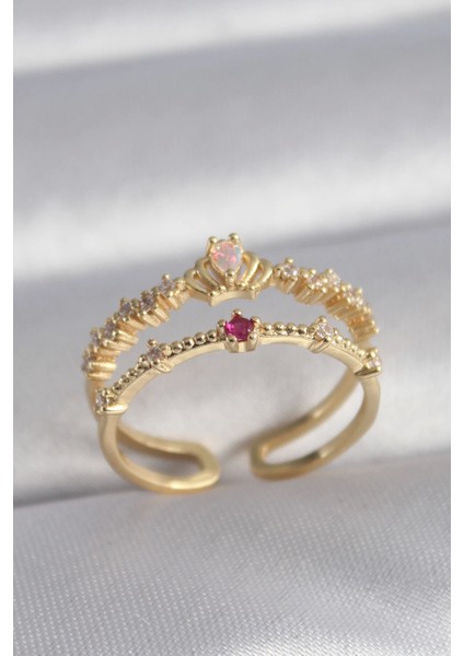 Bfs Pirinç Gold Renk Zirkon Taşlı Taç Model Kadın Yüzük