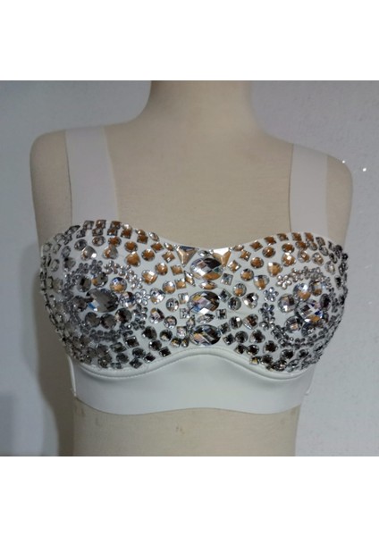 Kristal Taş Işlemeli Geceler ve Partiler Için Push Up Dolgulu Crop