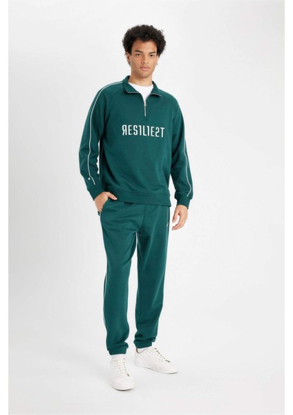 Boxy Fit Dik Yaka Fermuarlı Baskılı Sweatshirt D1782AX24WN