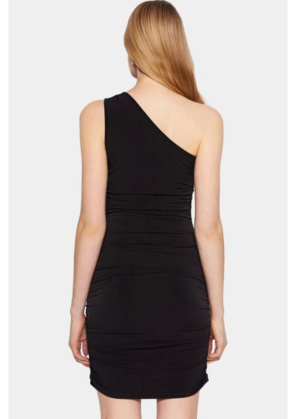 Asimetrik Yaka Mini Elbise Örme Kumaş Vücut Şekillendirici Kalem Seçkin Malzeme fiyatları