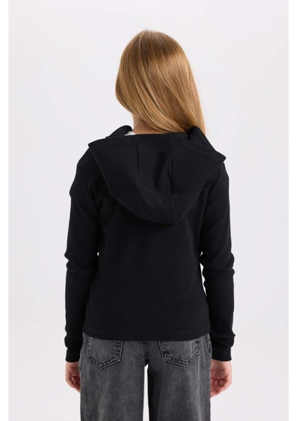 Kız Çocuk Kapüşonlu Fitilli Kaşkorse Fermuarlı Sweatshirt D3350A824AU
