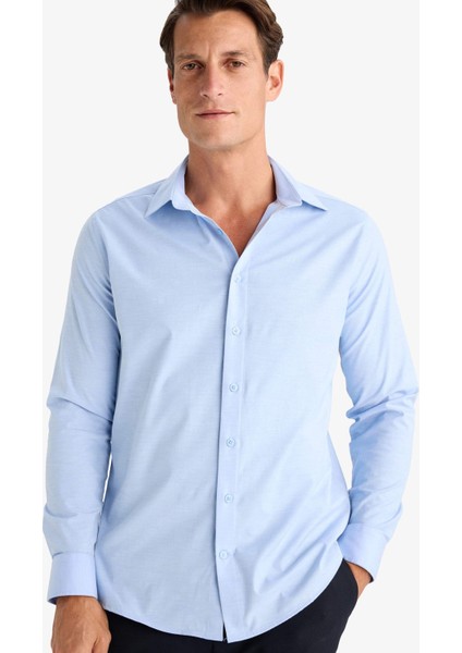 Modern Fit Modern Kesim Poplin Düz Pamuk Karışımlı Uzun Kollu Gömlek D3375AX24AU