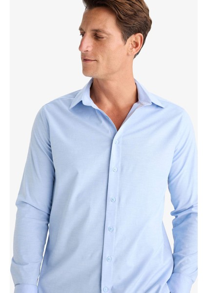 Modern Fit Modern Kesim Poplin Düz Pamuk Karışımlı Uzun Kollu Gömlek D3375AX24AU indirimleri
