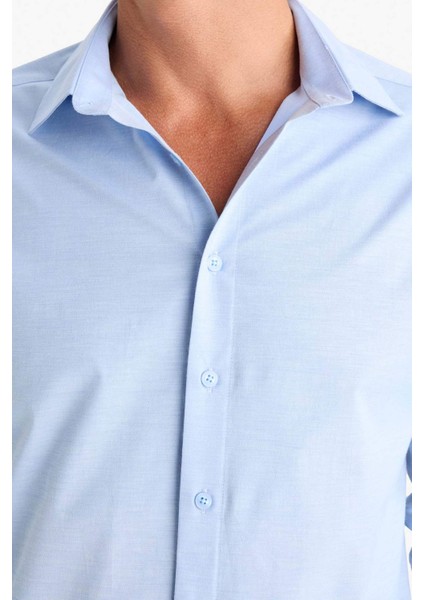 Modern Fit Modern Kesim Poplin Düz Pamuk Karışımlı Uzun Kollu Gömlek D3375AX24AU