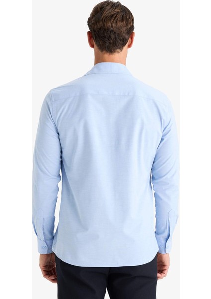 Modern Fit Modern Kesim Poplin Düz Pamuk Karışımlı Uzun Kollu Gömlek D3375AX24AU